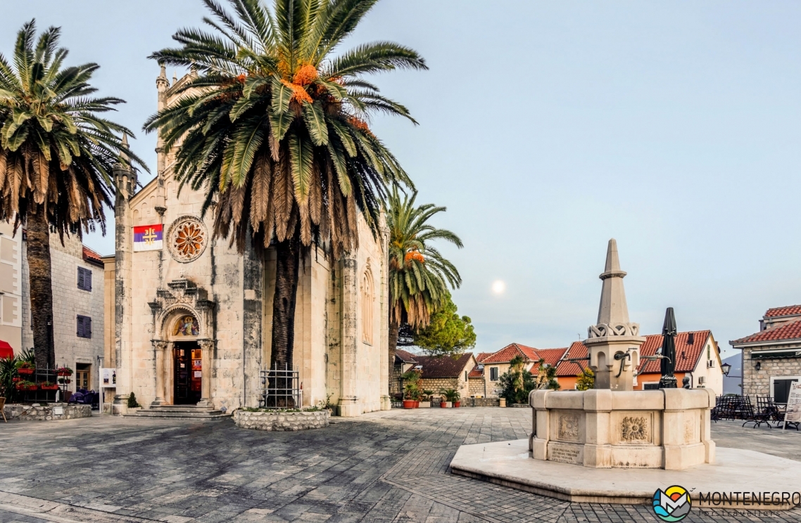 Belavista with Archangel Michael’s Orthodox Church and a drinking fountain, Herceg Novi, Montenegro